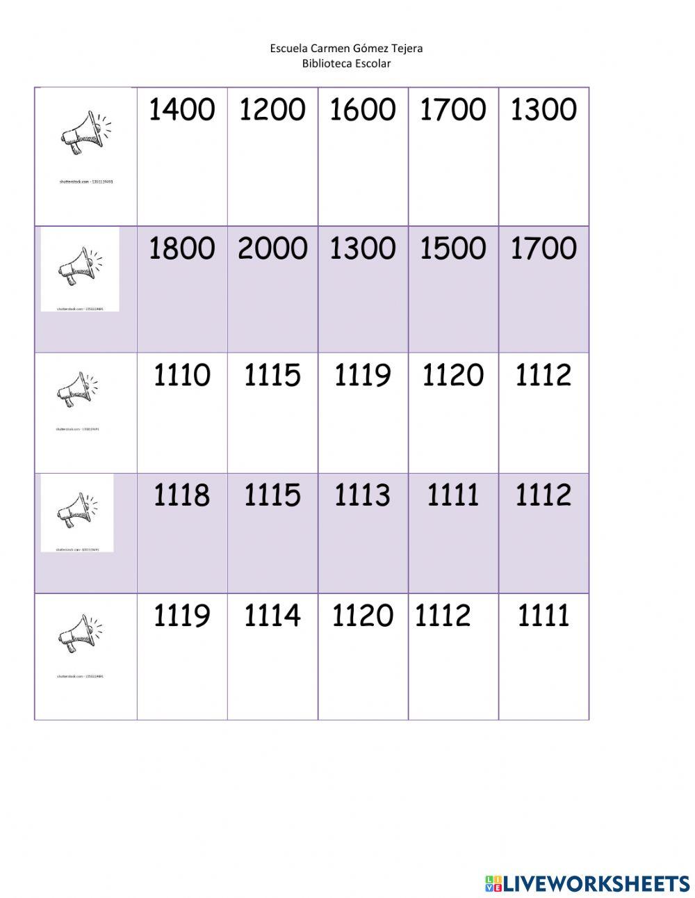 Reconocer números 1000 al 2000