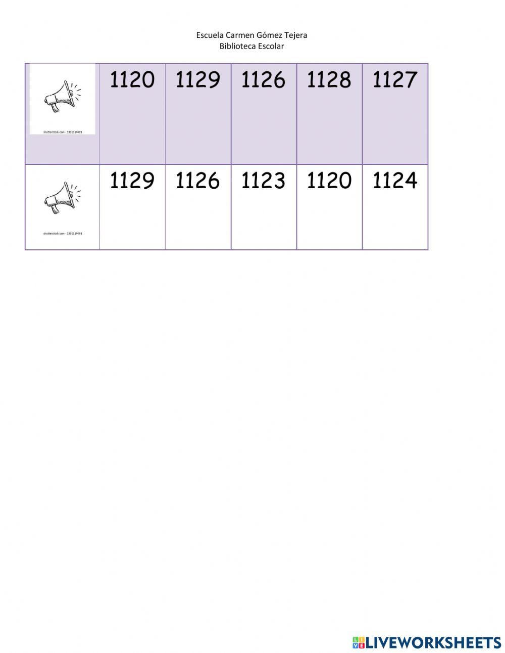 Reconocer números 1000 al 2000