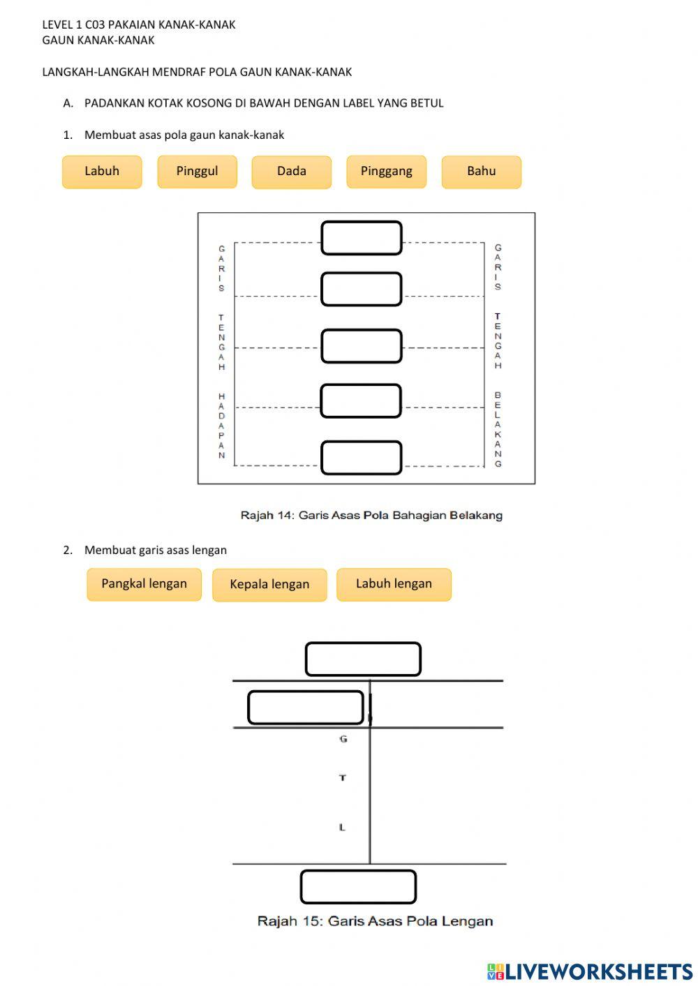 Level 1 latihan mendrag pola gaun kanak-kanak