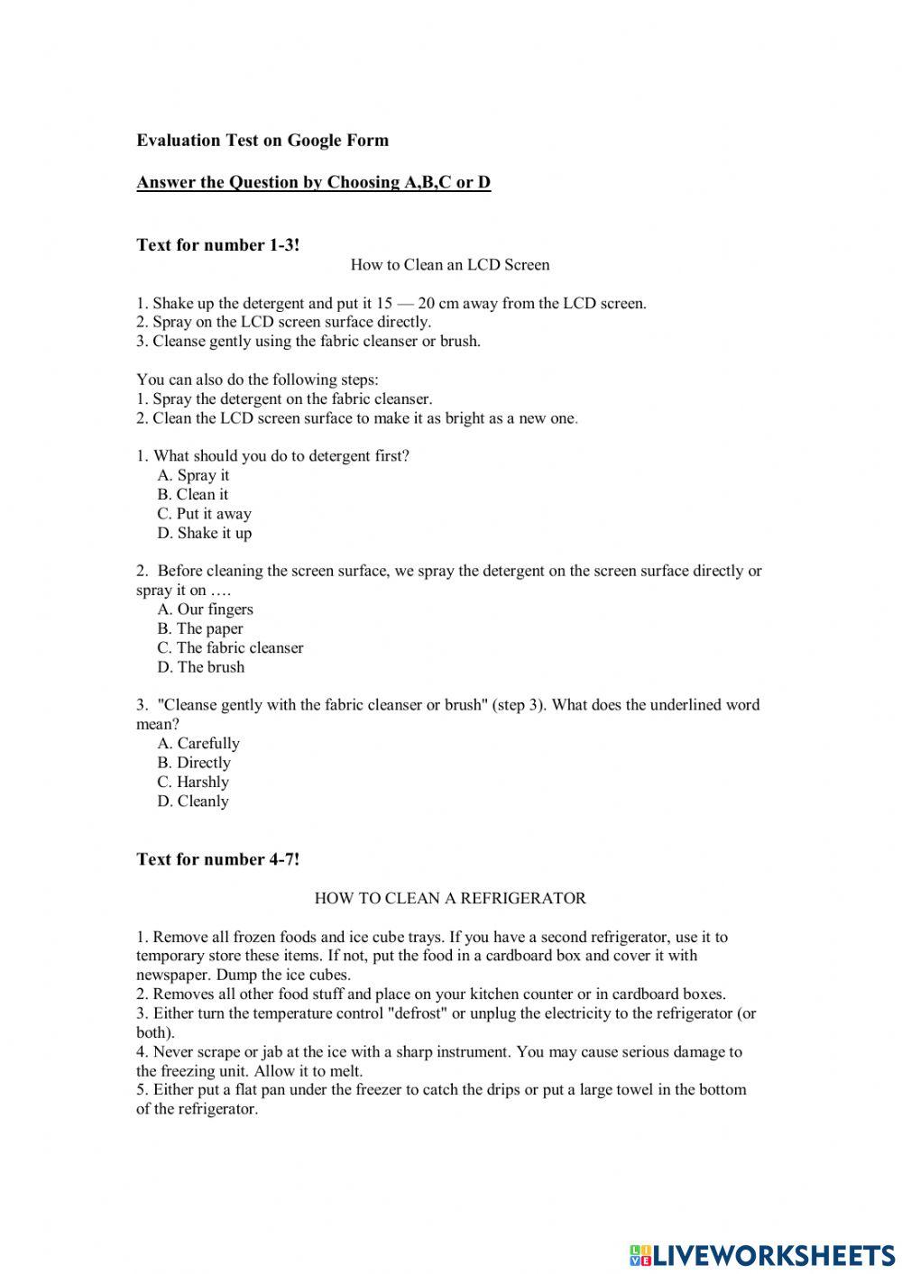 Procedure of manual worksheet online exercise for live worksheets