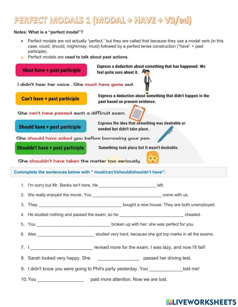 Perfect modal 1 | LiveWorksheets | 1524348