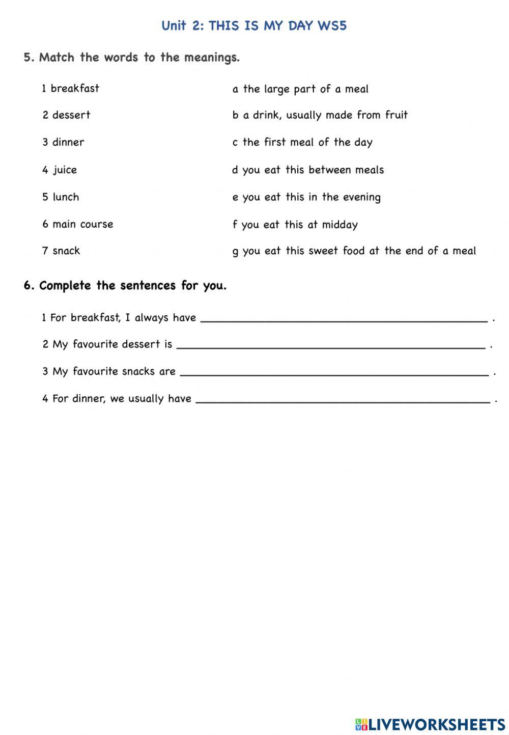 Unit 2 This is my day WS5