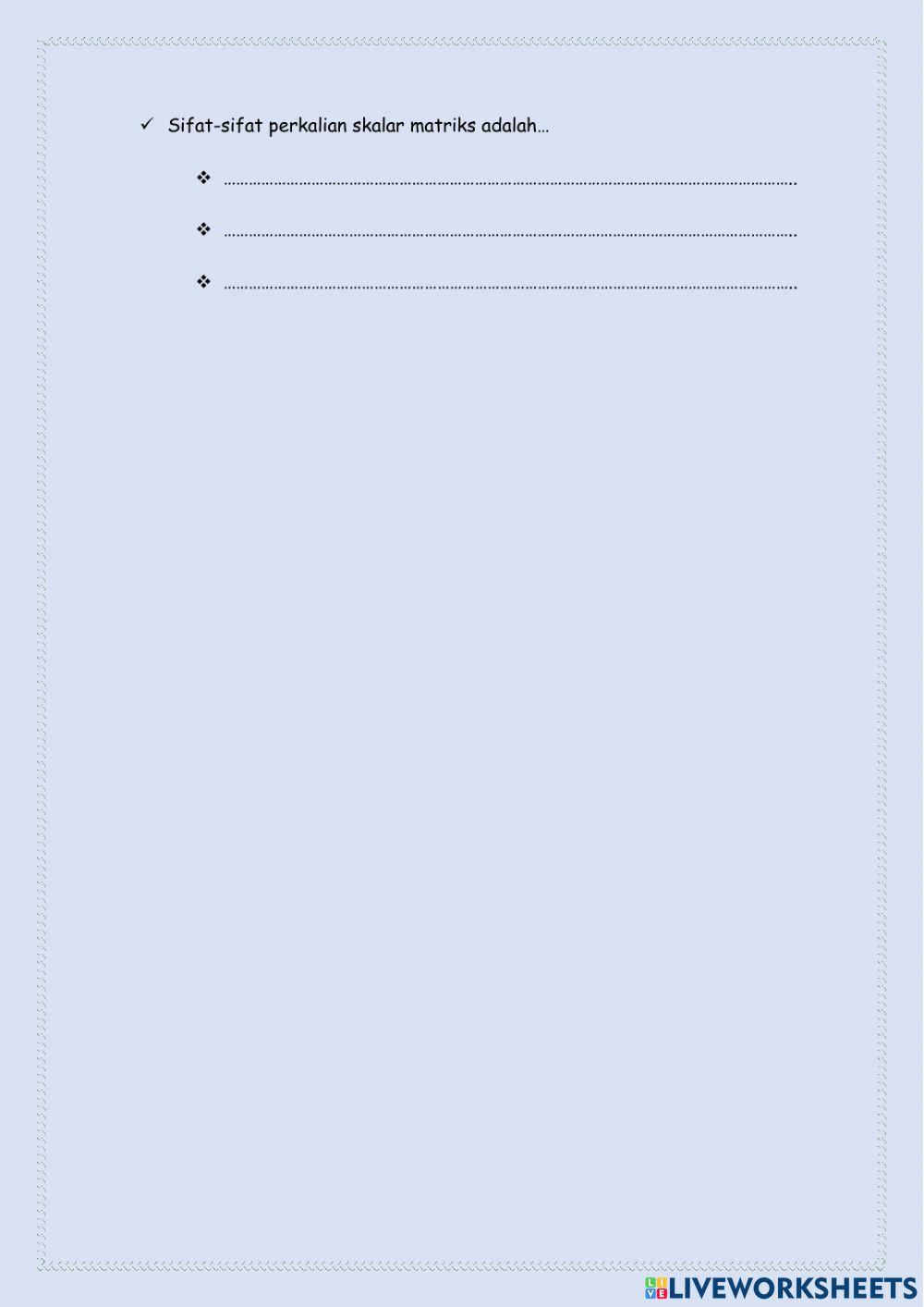 Kesimpulan matriks +, -, perkalian skalar