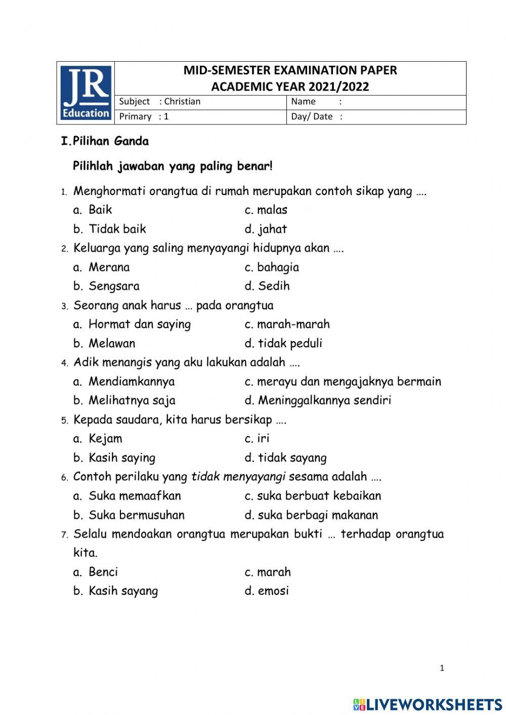 Mid Semester Christian P1