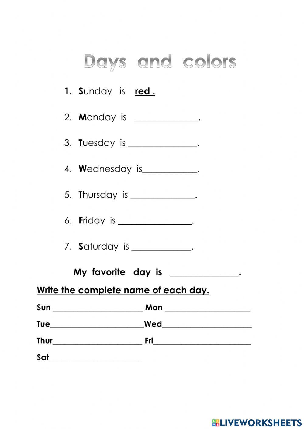 WS 6 Days of the Week