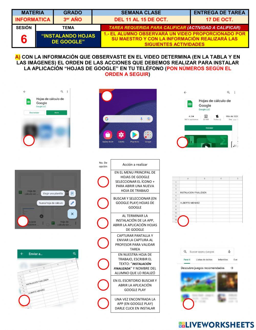 INFO3o T-6 Instalar Hojas de Google