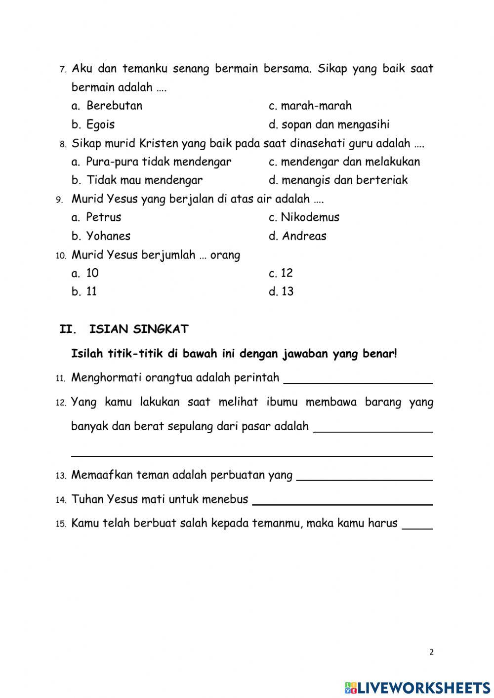 Mid Semester Religion P2