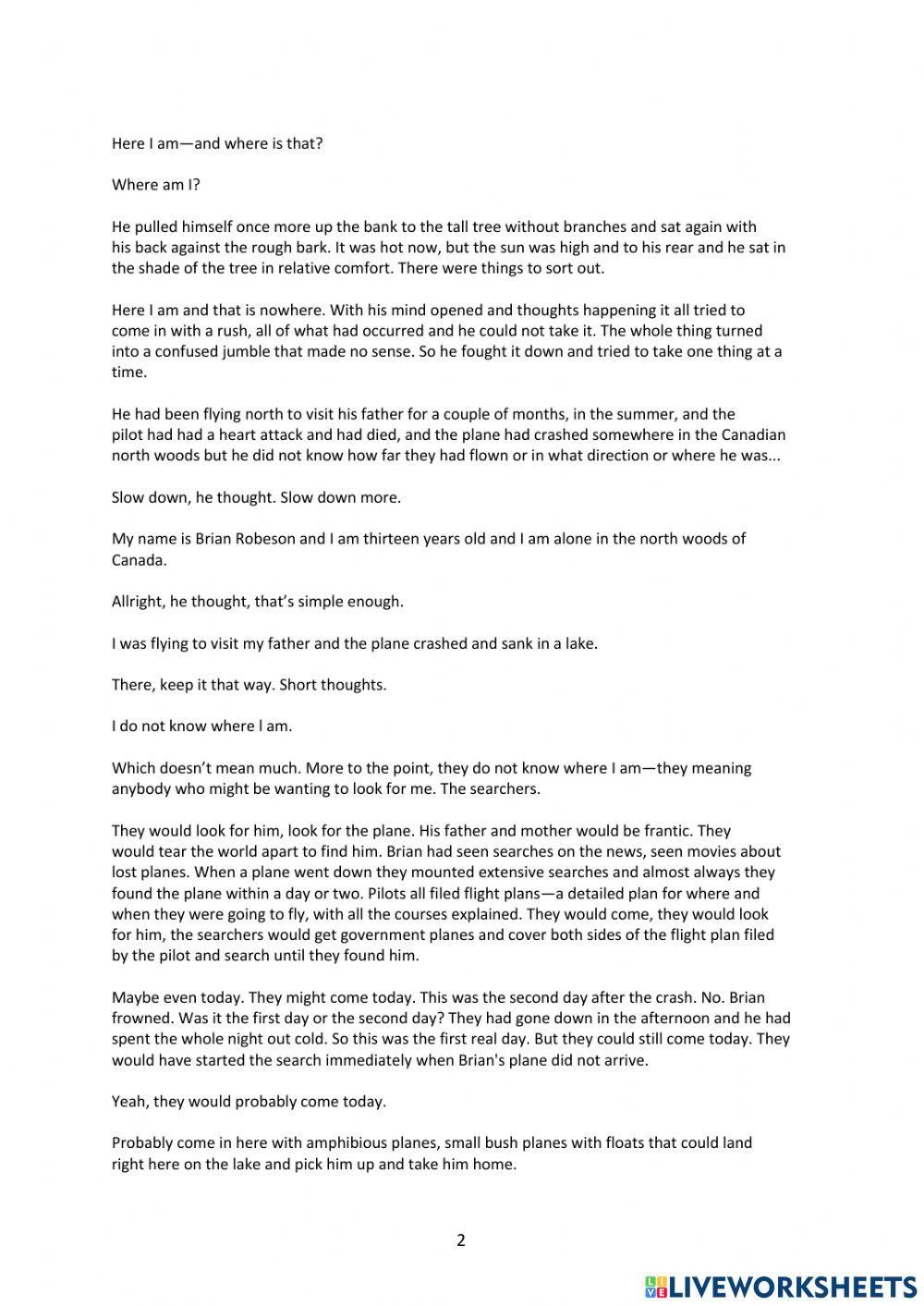 Hatchet Chapter 5 questions