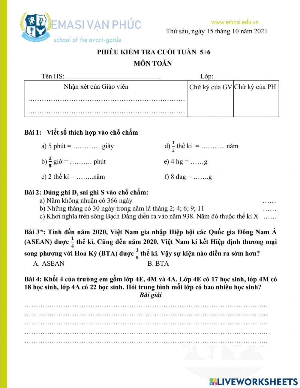 Kiểm tra tuần 5 + 6