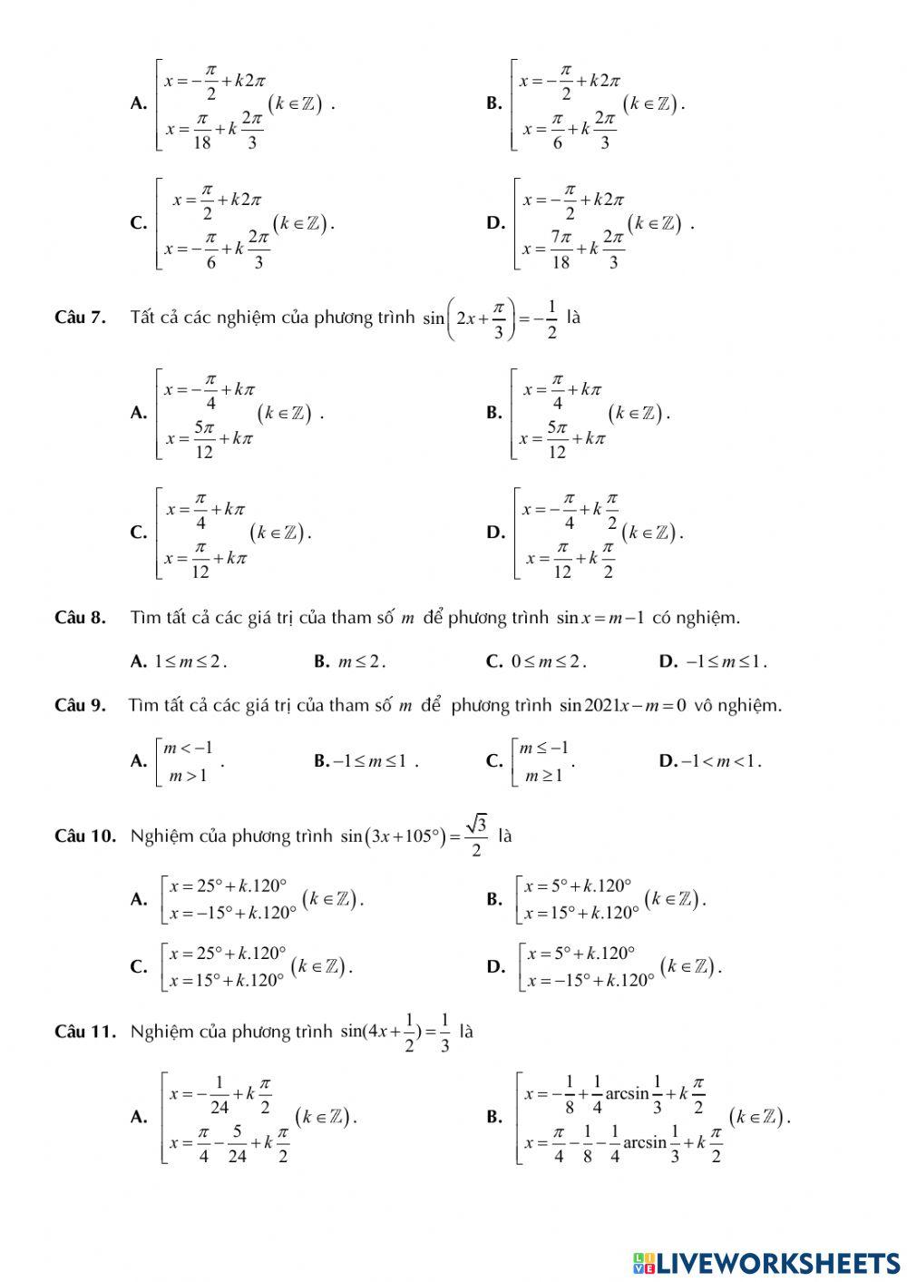 Toán 11 - Luyện tập phương trình luongj giác cơ bản sinx-a