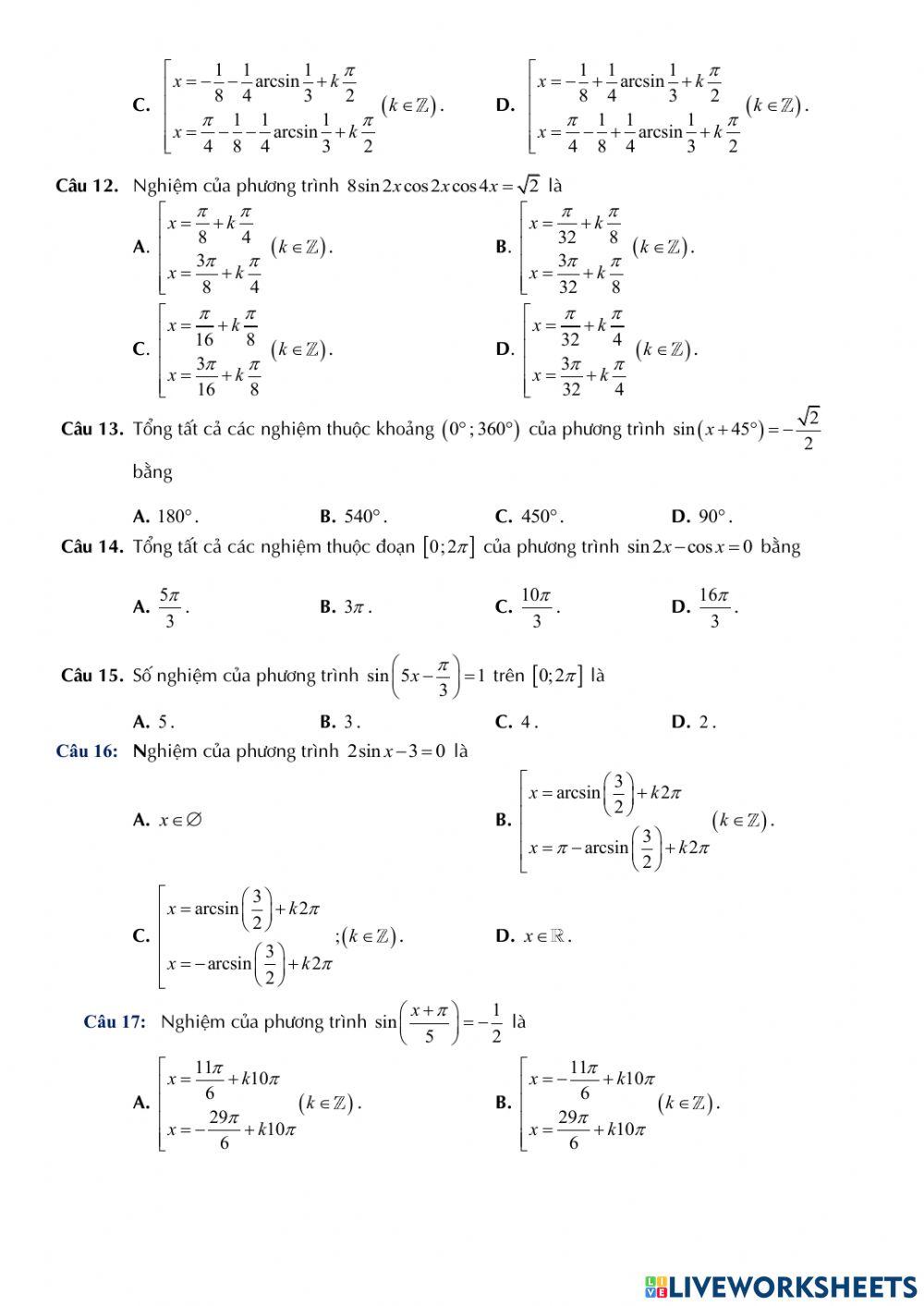 Toán 11 - Luyện tập phương trình luongj giác cơ bản sinx-a