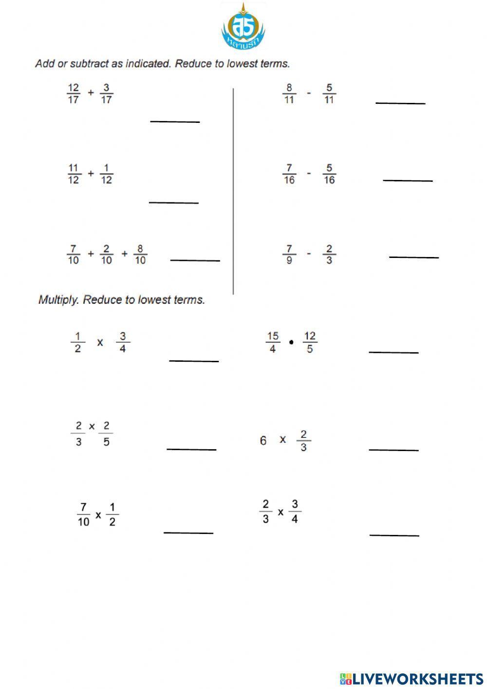 Add, subtract, multiply, or divide fractions