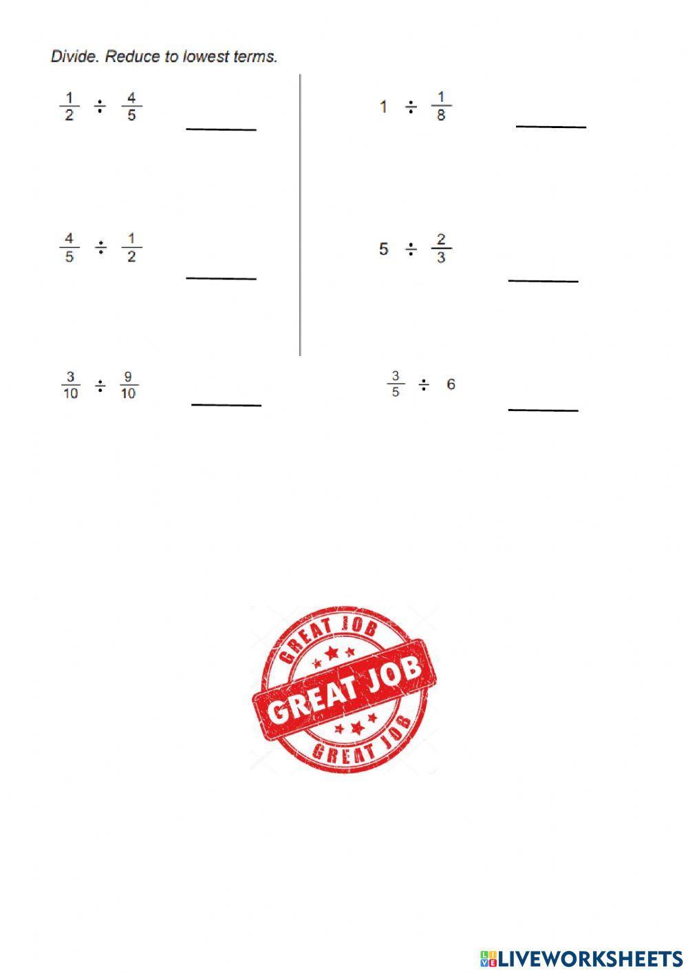 Add, subtract, multiply, or divide fractions