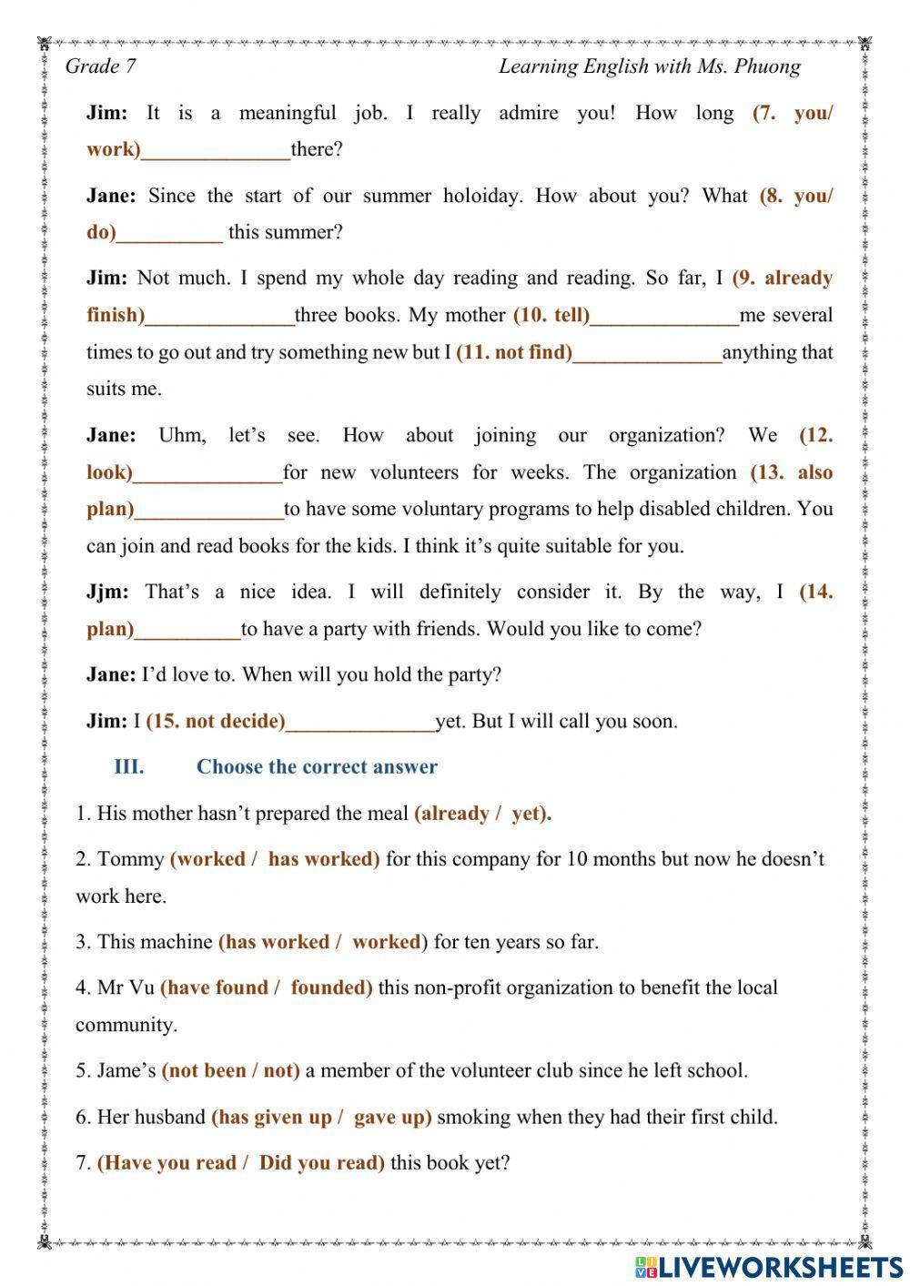 English 7 online exercise for Grade 7 | Live Worksheets