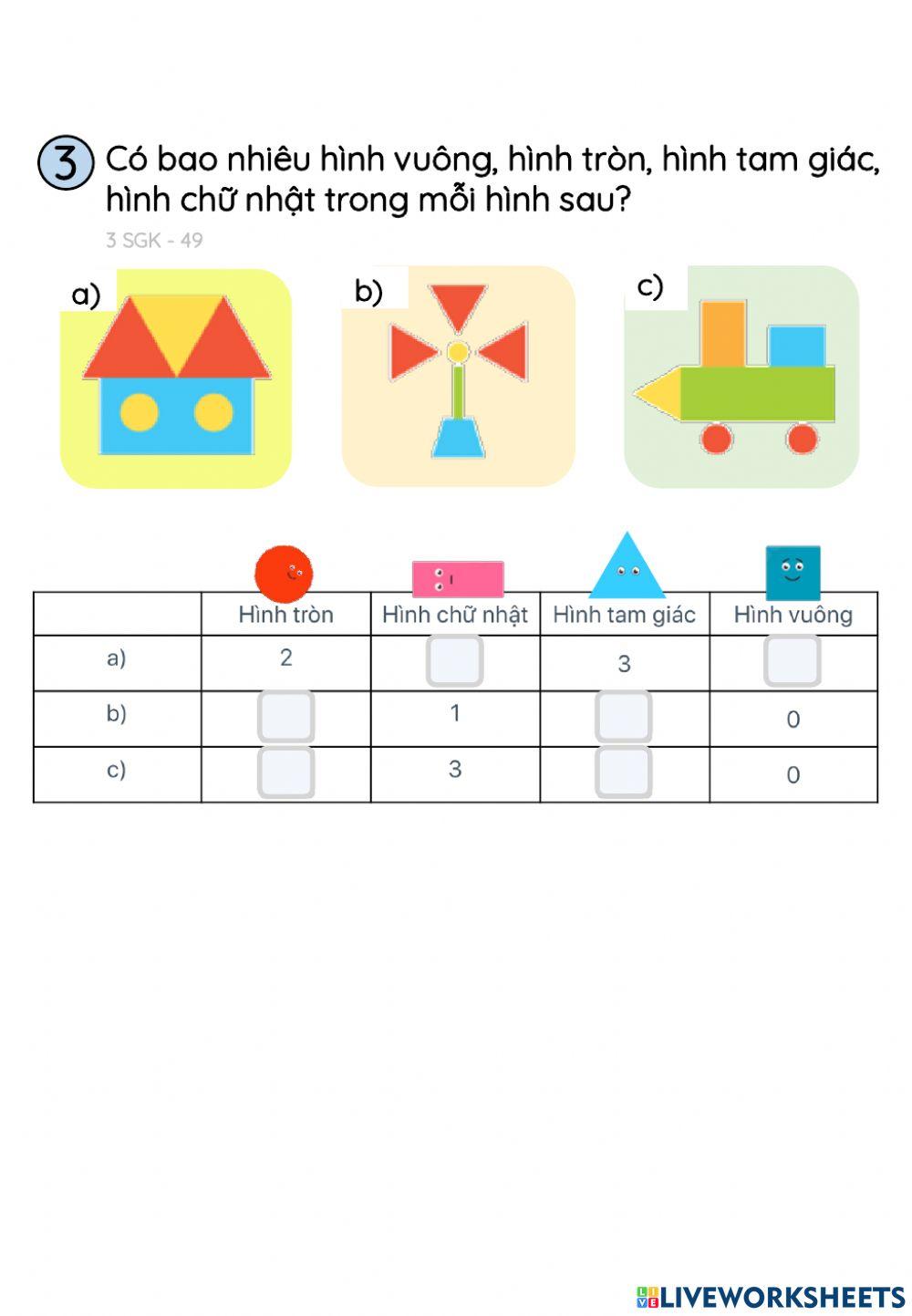 Toán. Tiết 3+4. Hình vuông, hình tròn, hình tam giác, hình chữ nhật