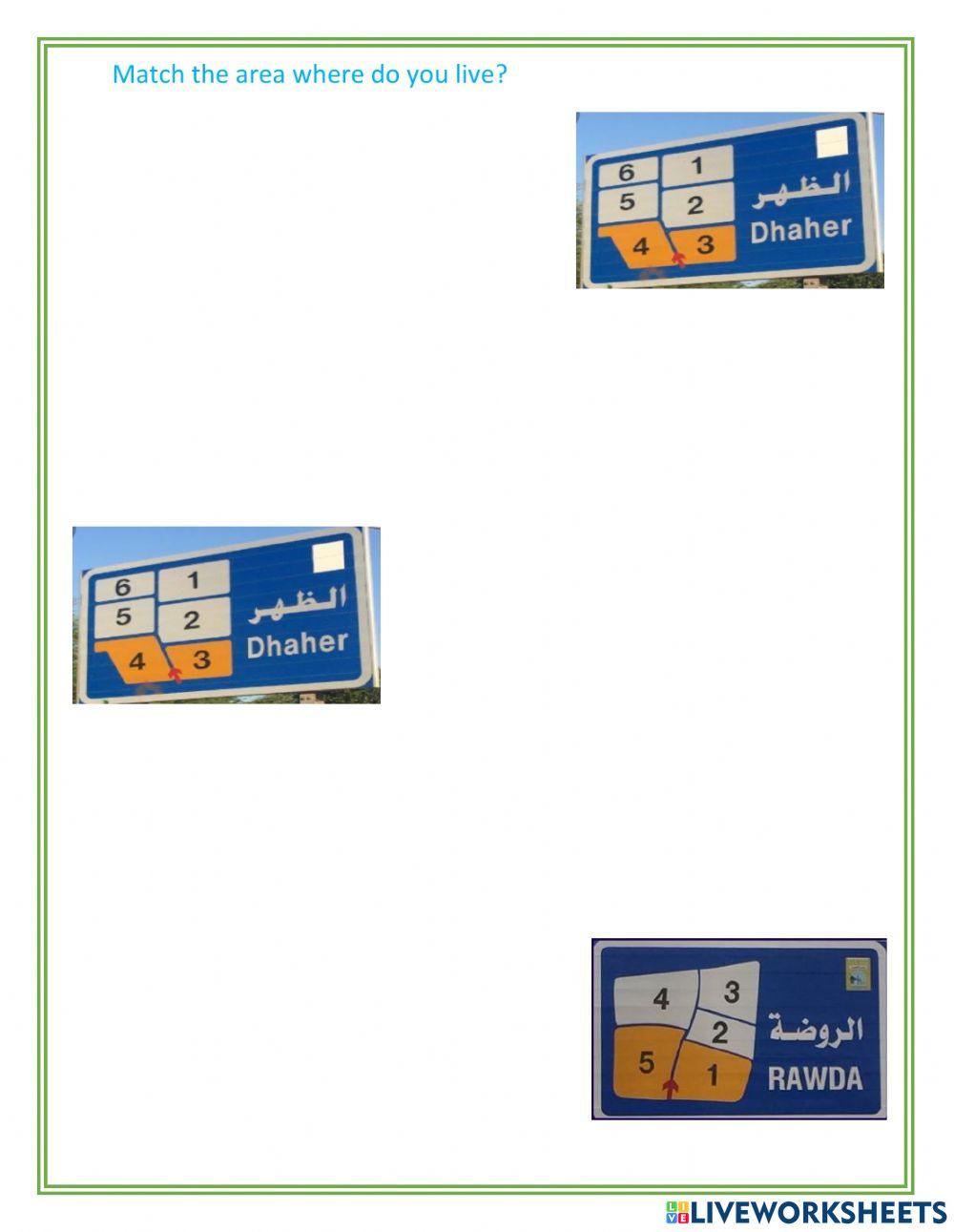 Match the area where do you live?