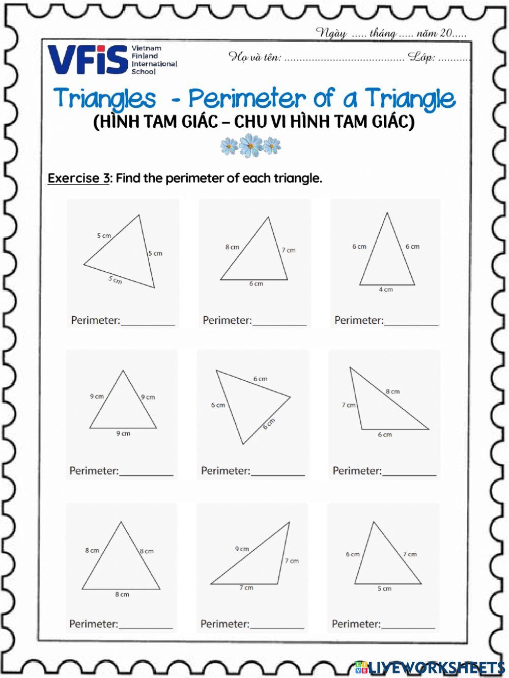 6739286 | Worksheet - Triangles - Perimeter of a Triangle