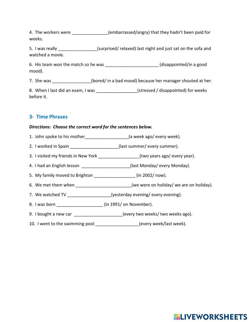 Unit 2 Review  Pre-Intermediate- Cutting Edge
