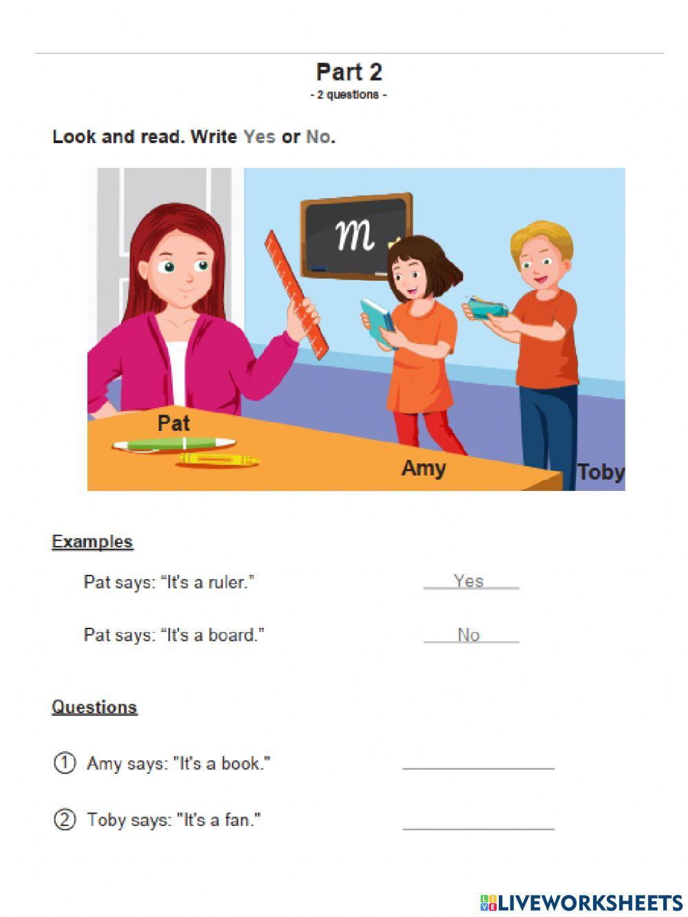 Reading and Writing test Theme 2- Level 2