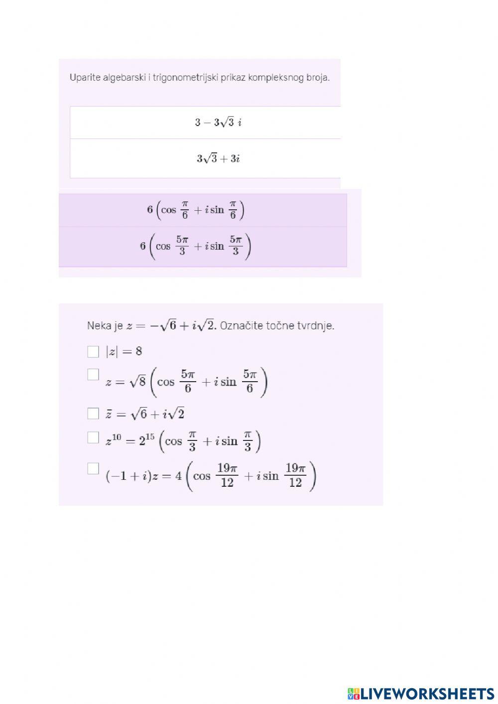 Ponavljanje kompleksni brojevi
