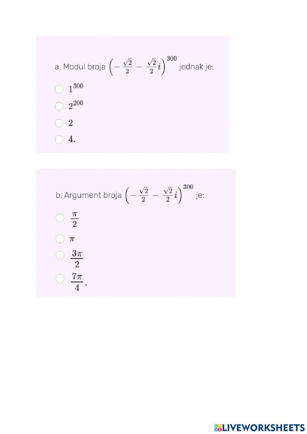 Ponavljanje kompleksni brojevi