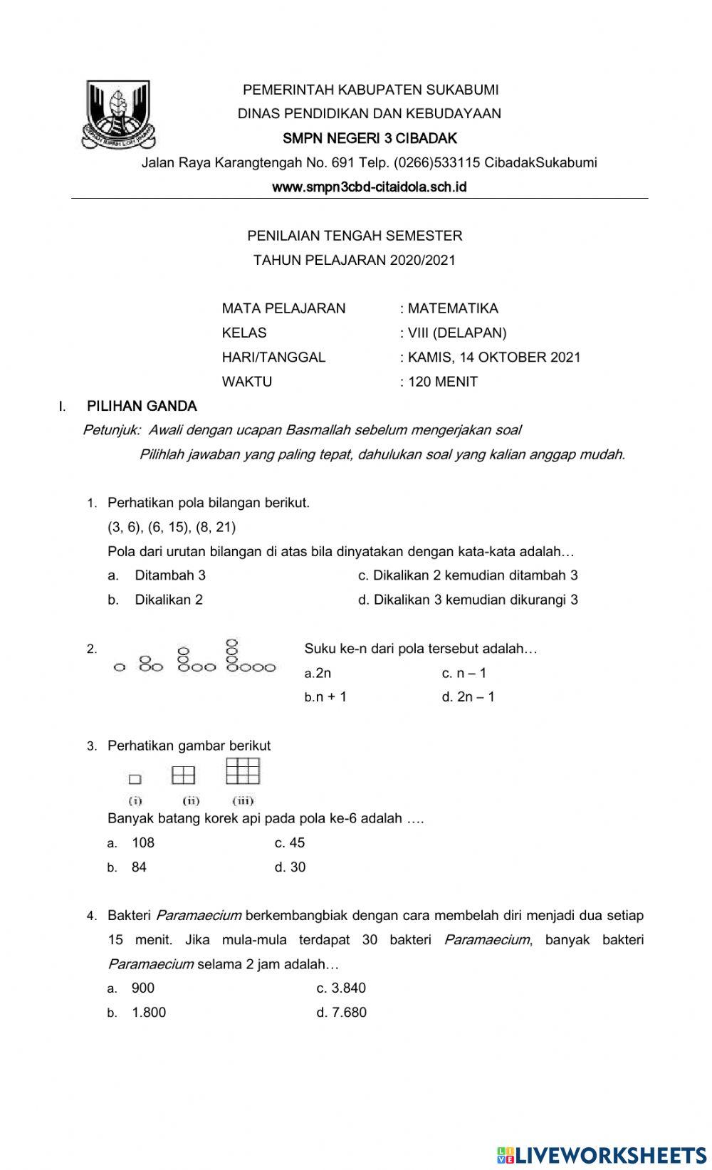 Penilaian tengah semester kelas viii