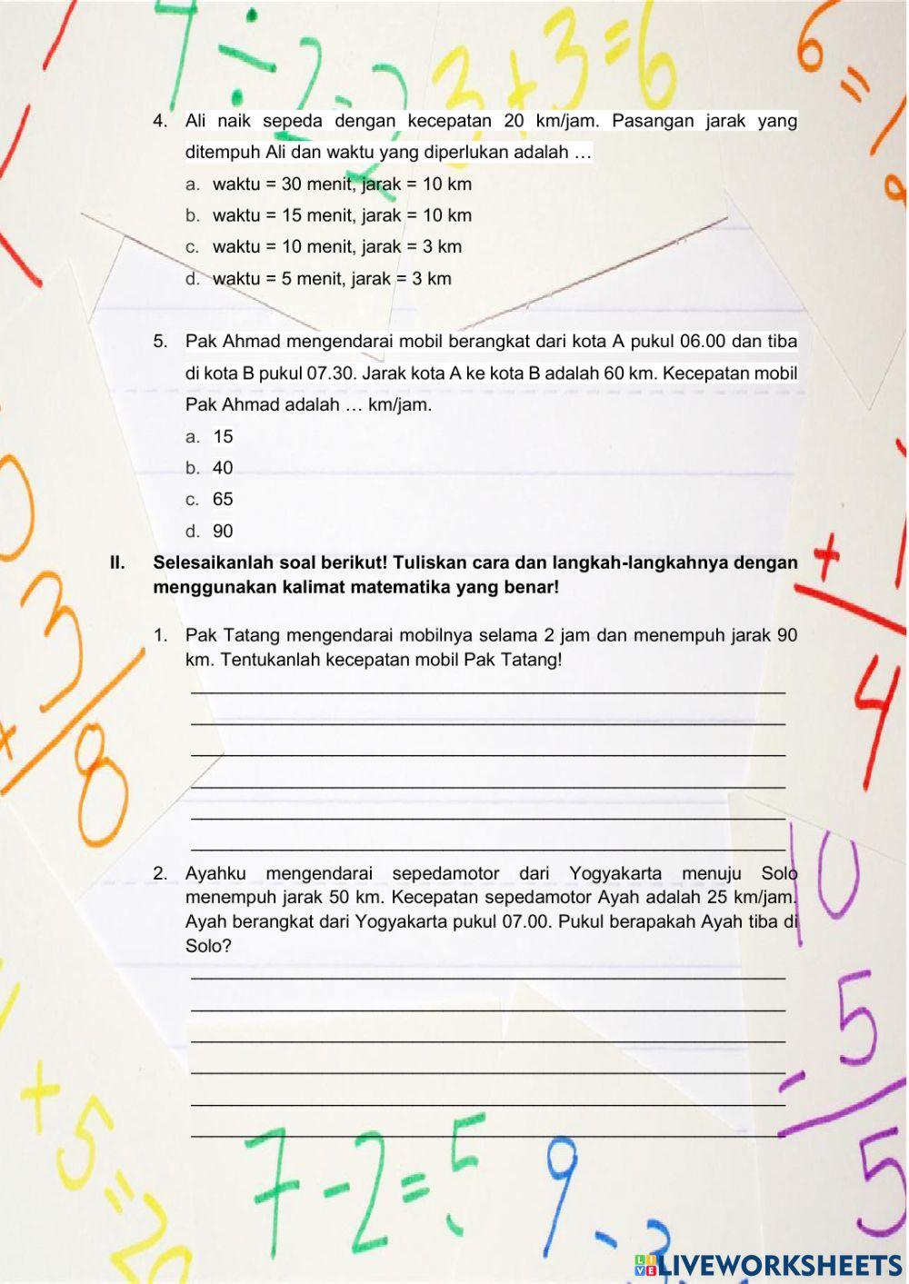 Soal Evaluasi Matematika Satuan Kecepatan
