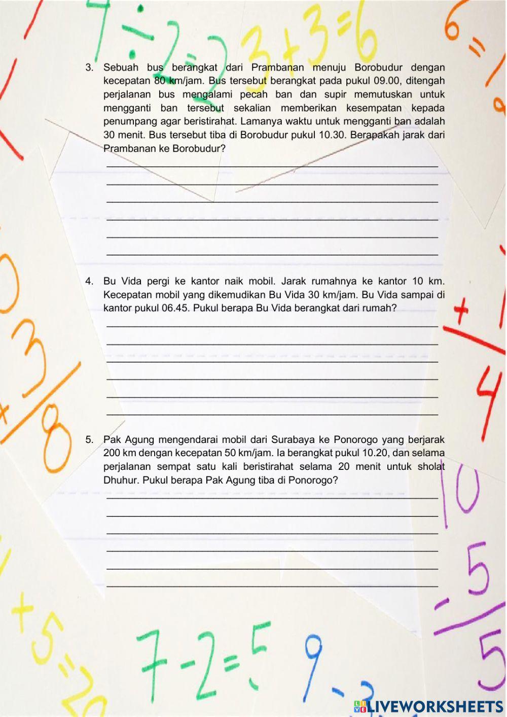 Soal Evaluasi Matematika Satuan Kecepatan