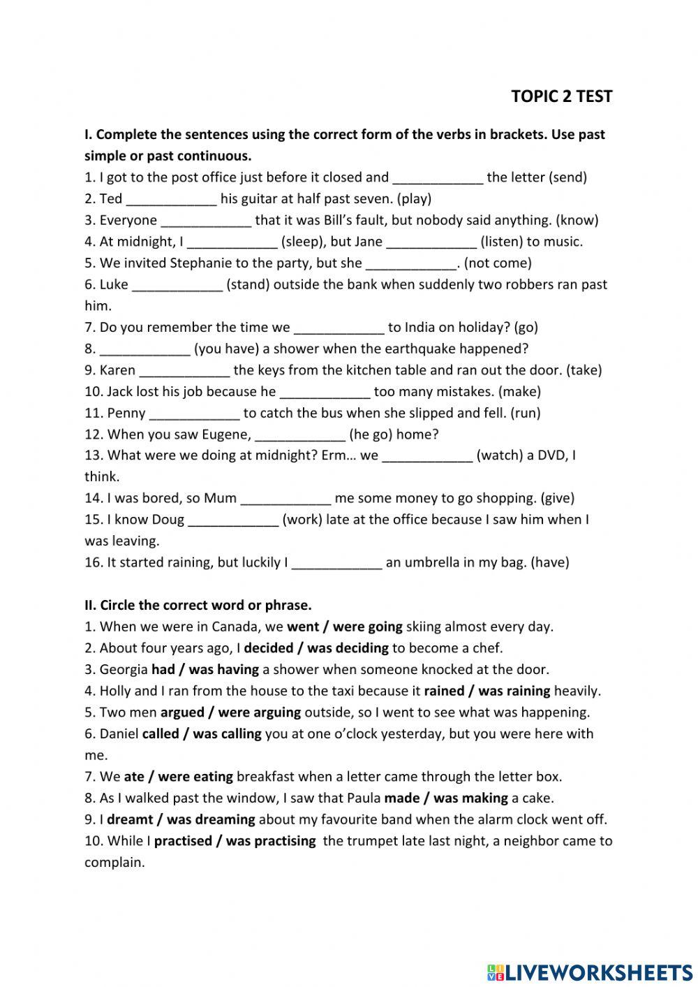 Test past simple and past continuous