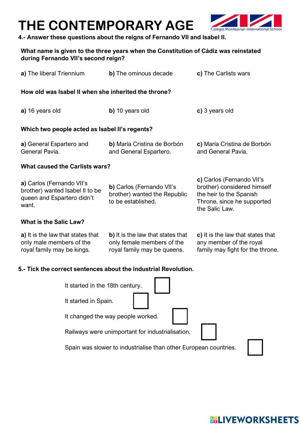 CONTEMPORARY AGE TEST 6TH GRADE