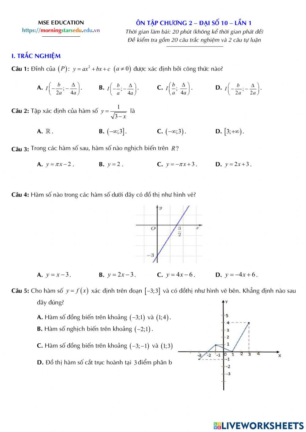 Đại số 10 - Ôn tập chương 2 - Lần 1