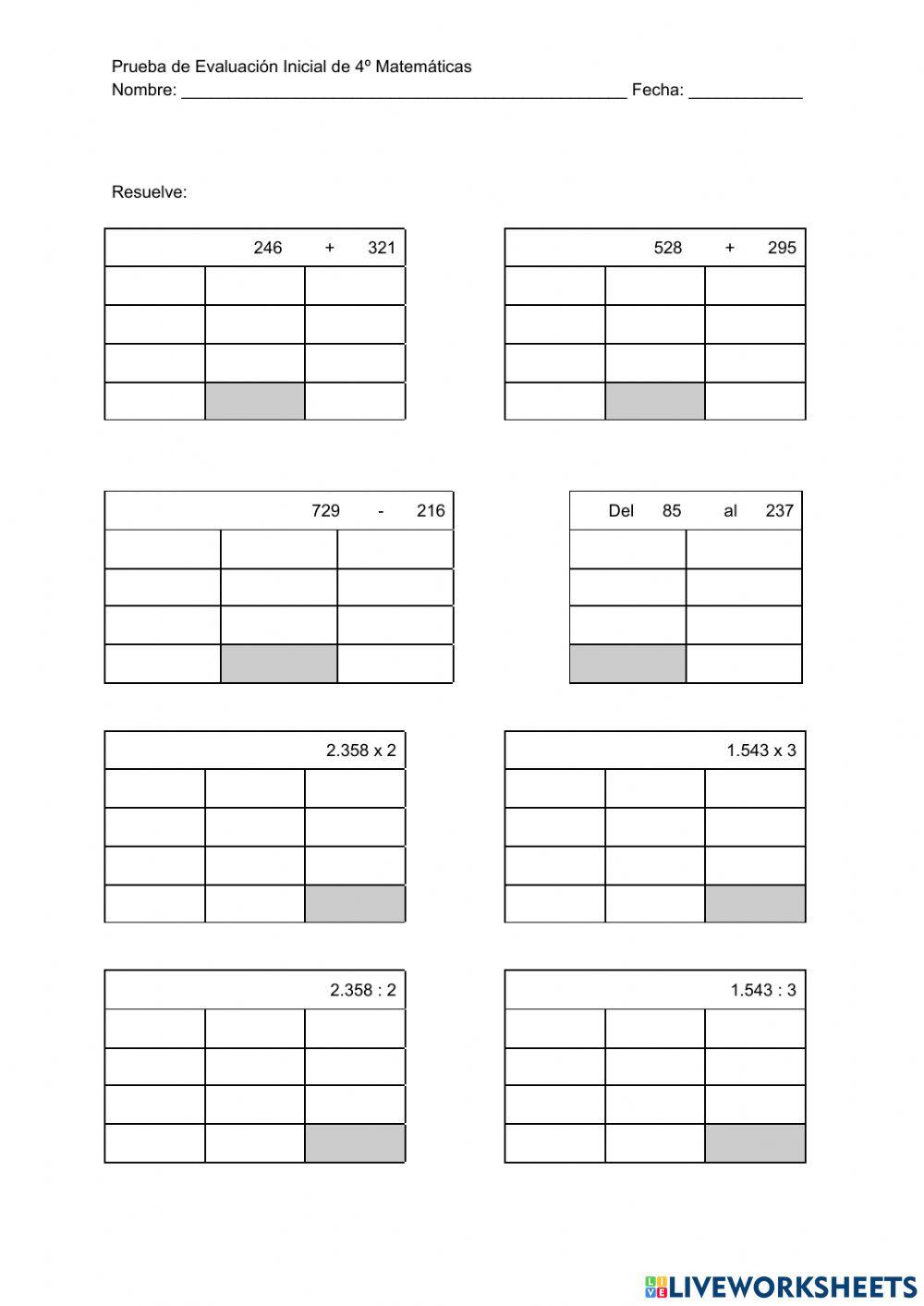 Evaluación Inicial 4º Primaria