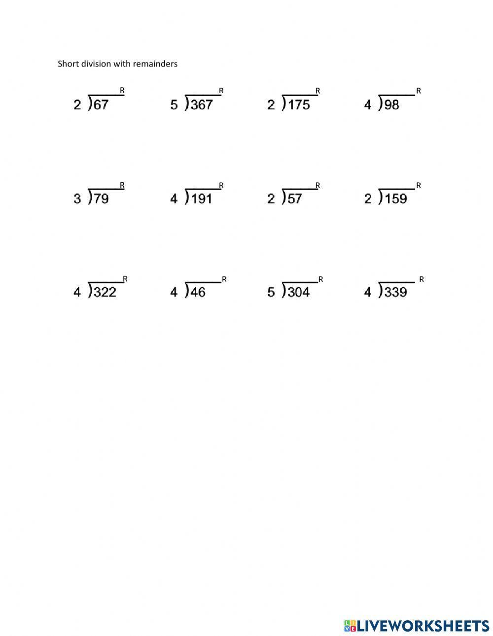 Short division with remainders