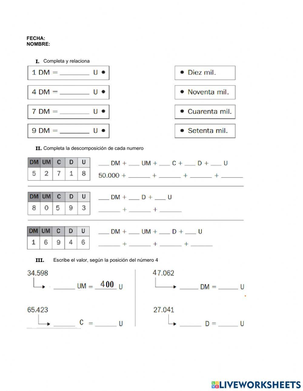 Números de cinco Cifras lectura y Escritura