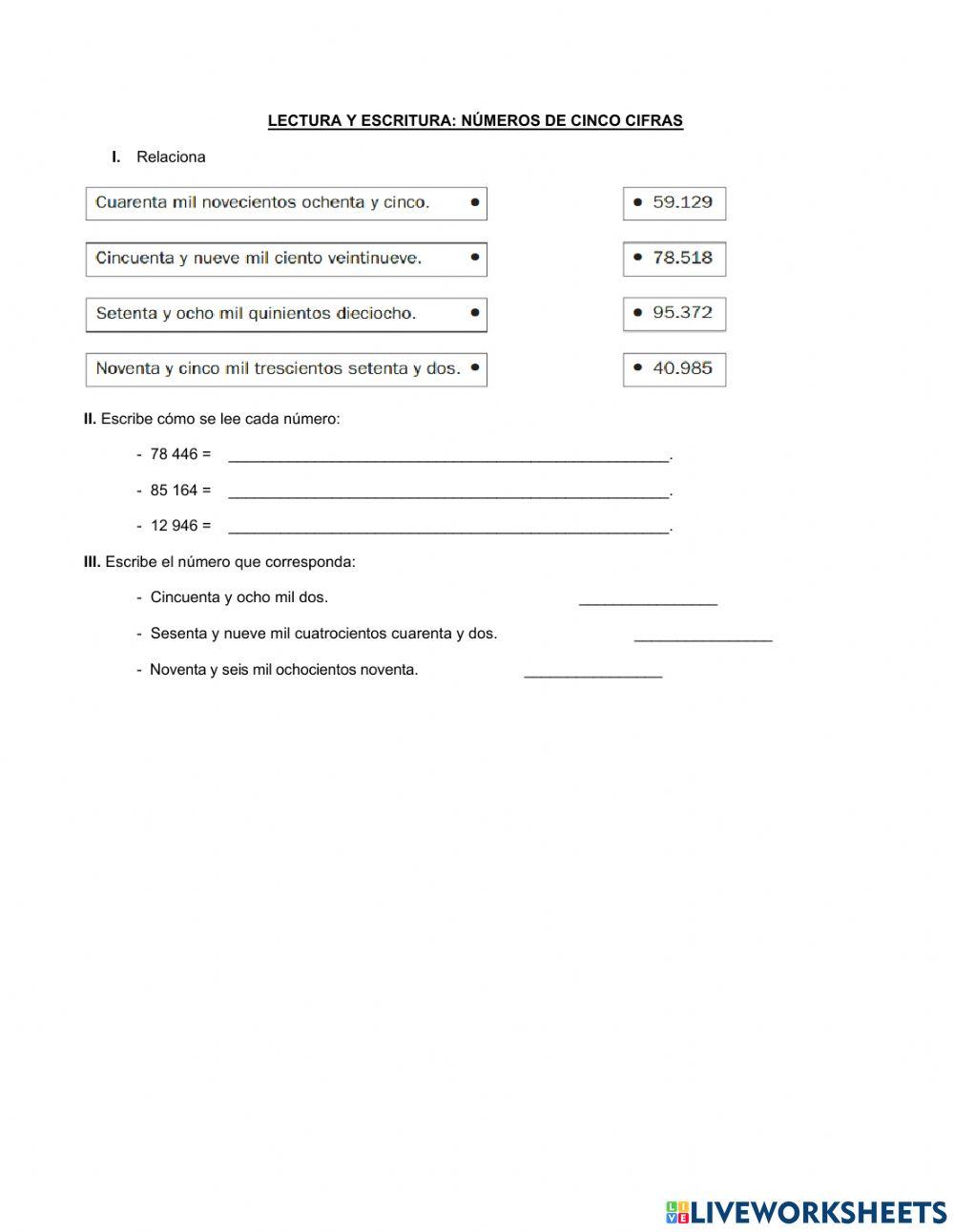 Números de cinco Cifras lectura y Escritura