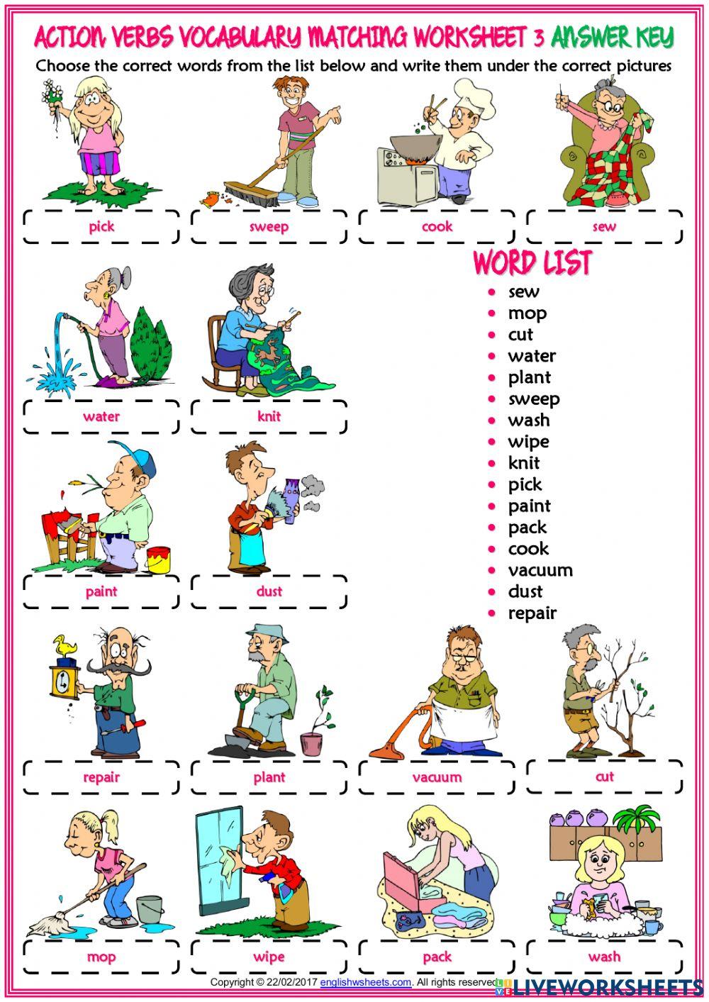 Action Verbs online exercise for Live Worksheets