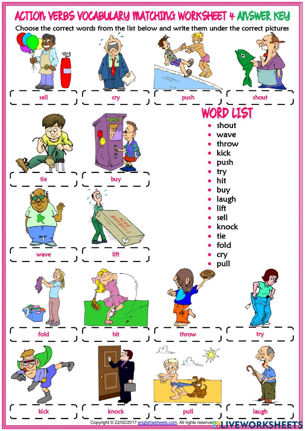 Action Verbs online exercise for Live Worksheets