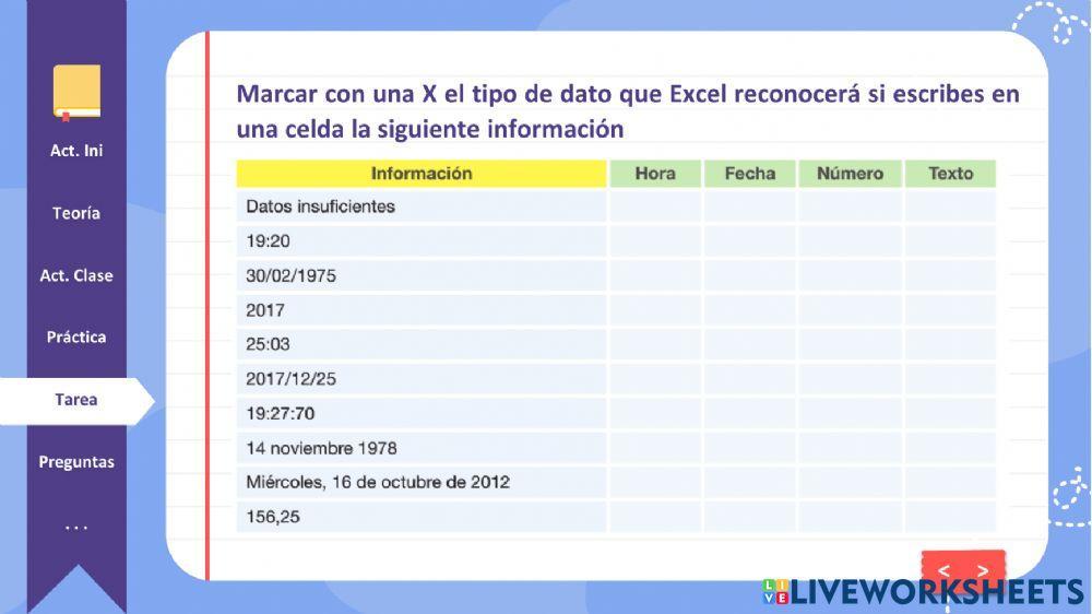 Tipos de datos en Excel