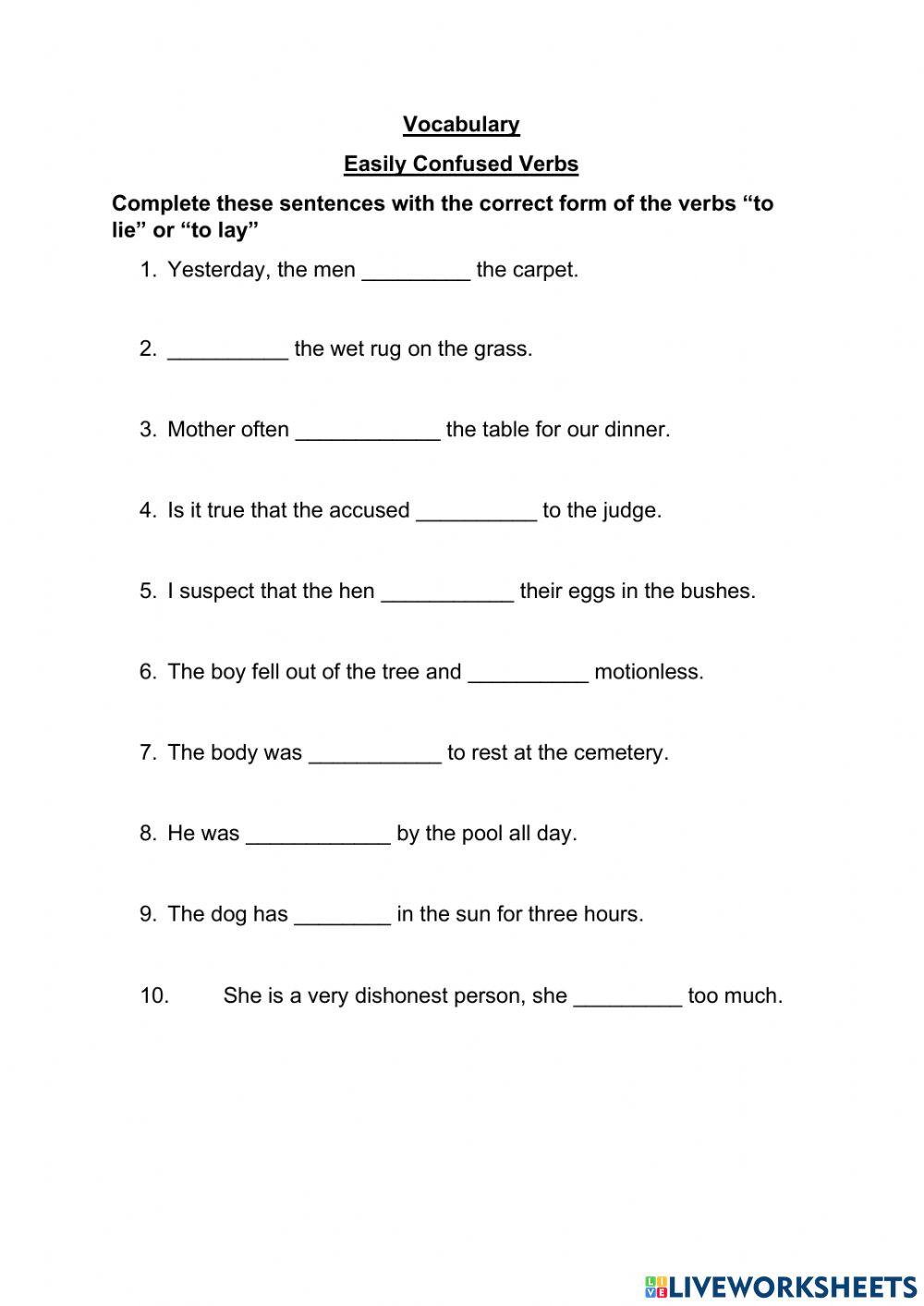 Verbs - To lie - To lay