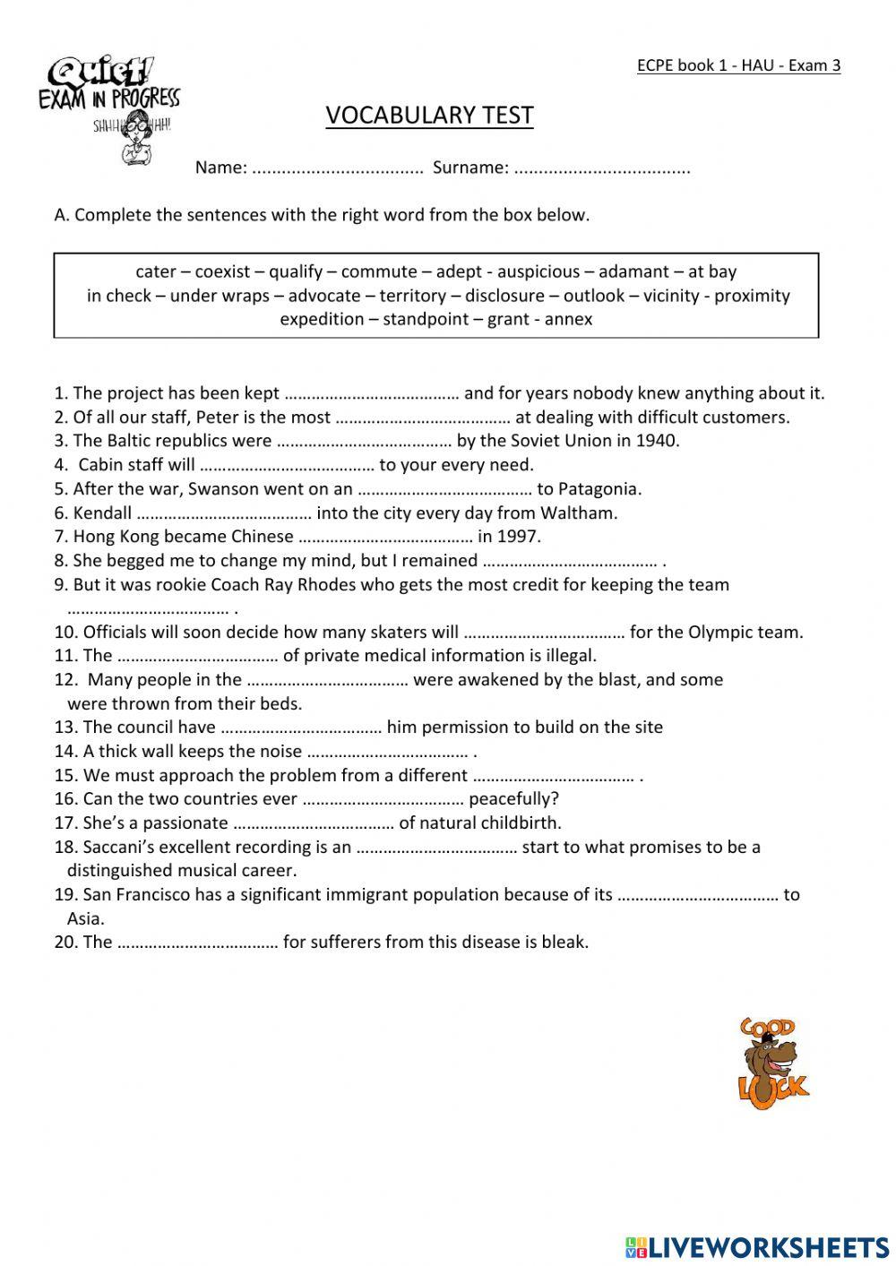 ECPE HAU book 1 Exam 3 Vocabulary Test