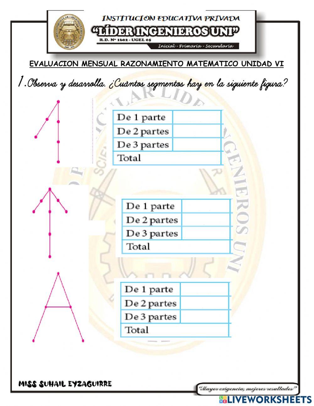 Examen mensuak de raz. natematico vi unidad