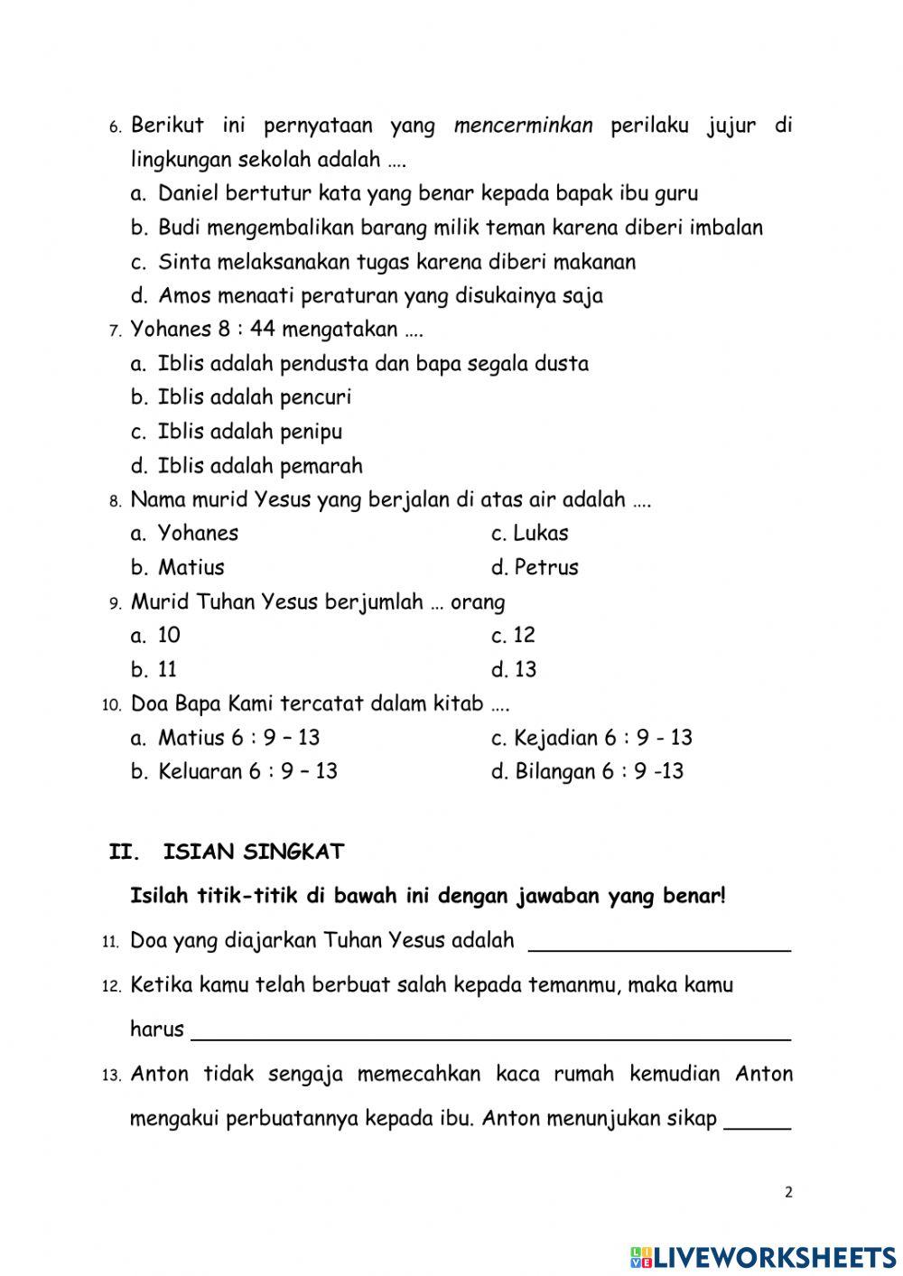 Mid Semester Agama Kristen Upper class