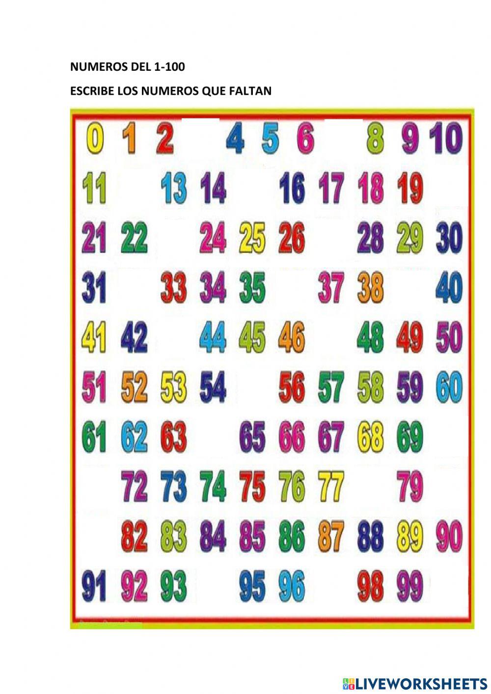 Numeros del 1-100 completar