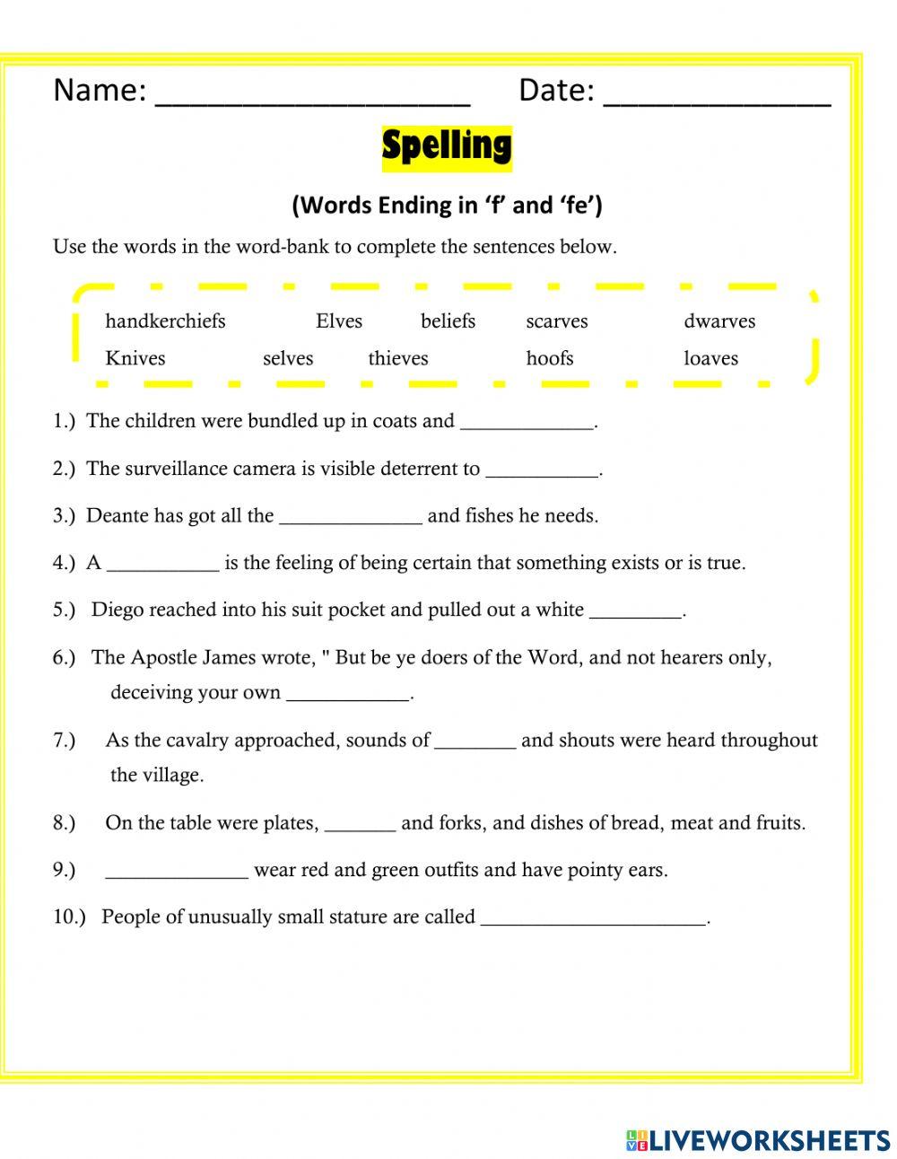 Making word ending in f and fe Plurals 1526691 Wendy