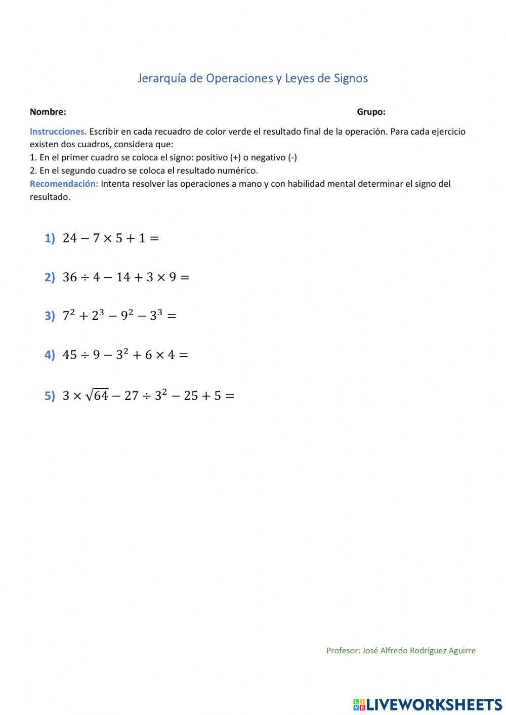 Jerarquía de Operaciones y Leyes de Signos