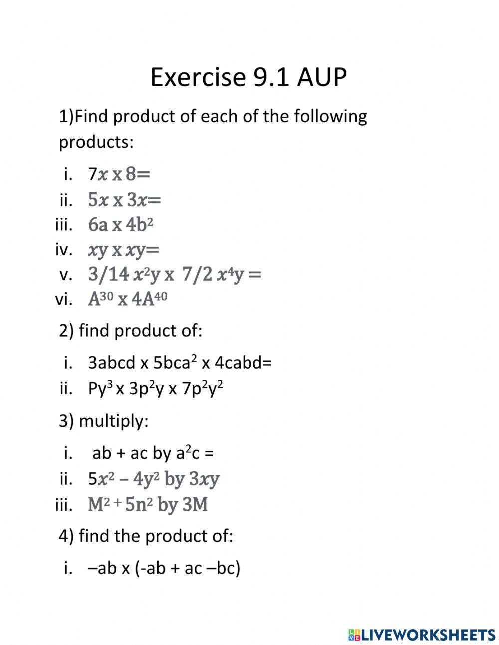 Exercise 9.1 AUP