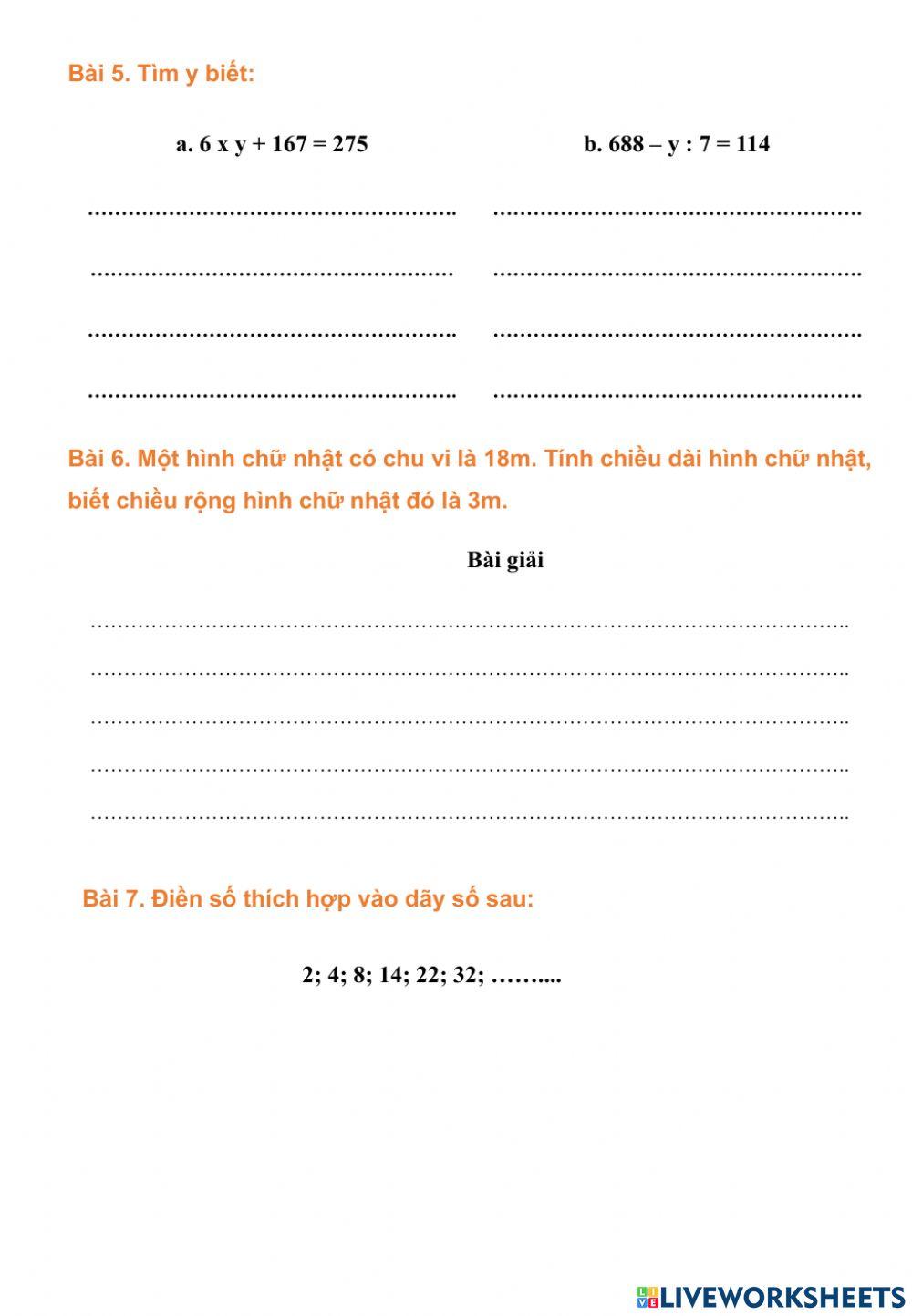 Bài tập cuối tuần 6 - môn Toán