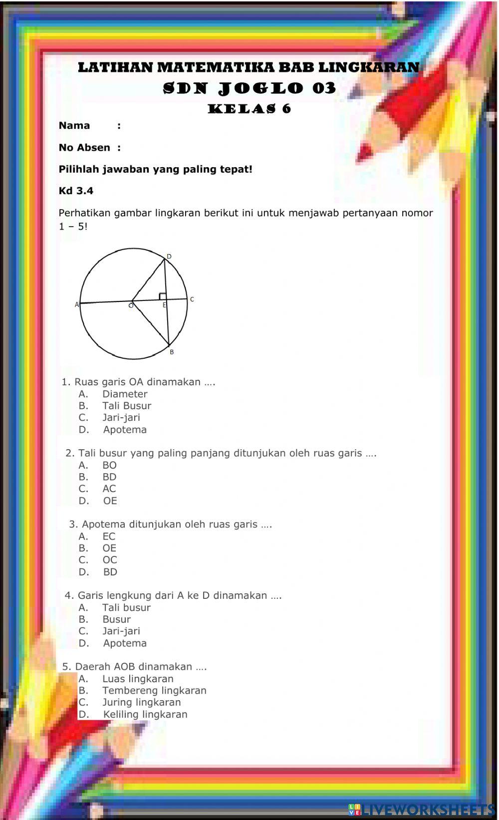 Latihan Bab Lingkaran kelas 6