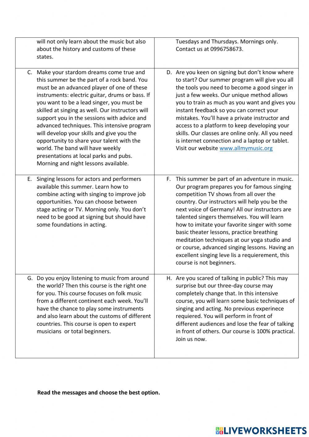 PET reading practice parts 1 and 2