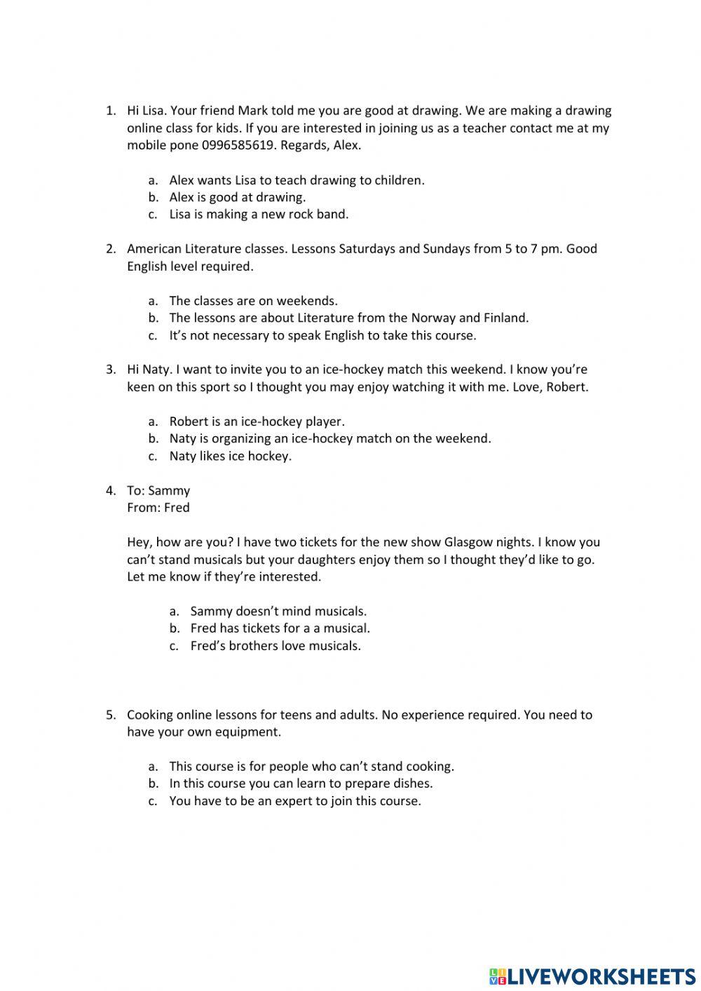 PET reading practice parts 1 and 2